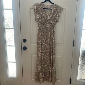 Cream and white v-neck dress